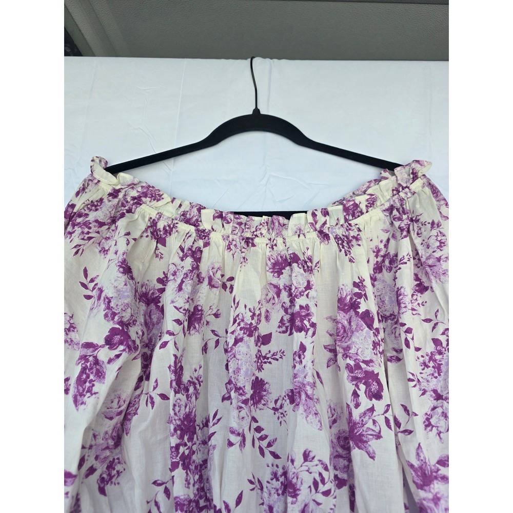 Flying Tomato Purple Floral Off The Shoulder Smocked Peplum Blouse Cotton Medium - Picture 4 of 12
